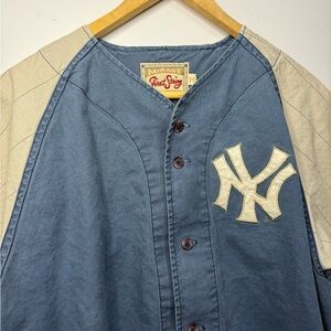 Cooperstown Collection NY Yankees Blue and Cream Button-Up Baseball Jersey M